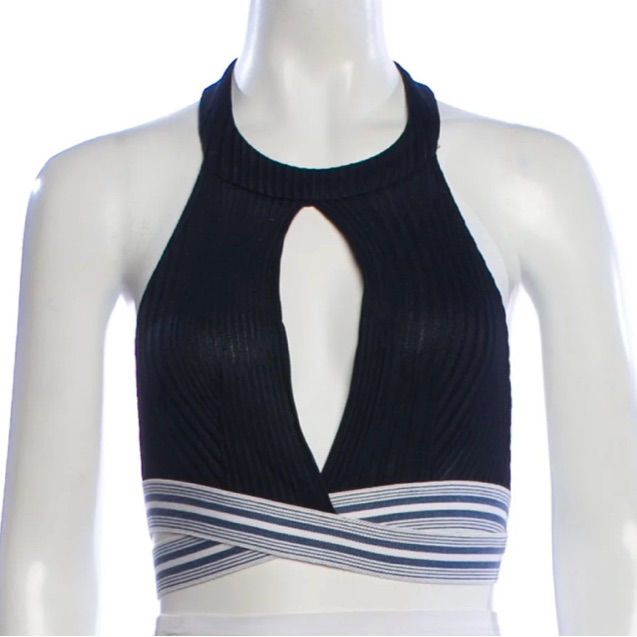 Pierre Balmain Striped Halterneck Crop Top Blue | Size: S | Us4, Fr36